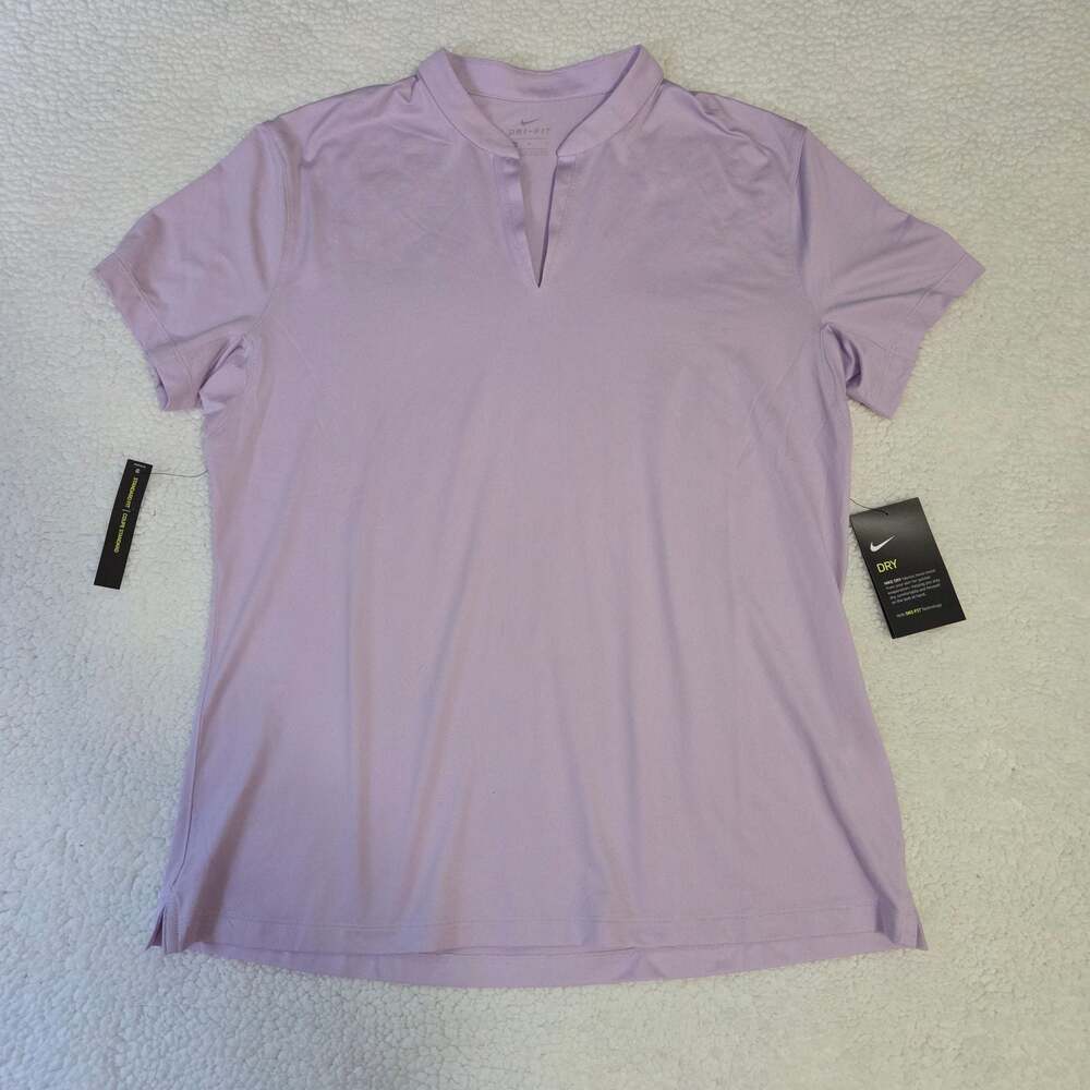 Nike Dri-Fit V Neck Golf Shirt Short Sleeve Placket Textured Purple Womens L